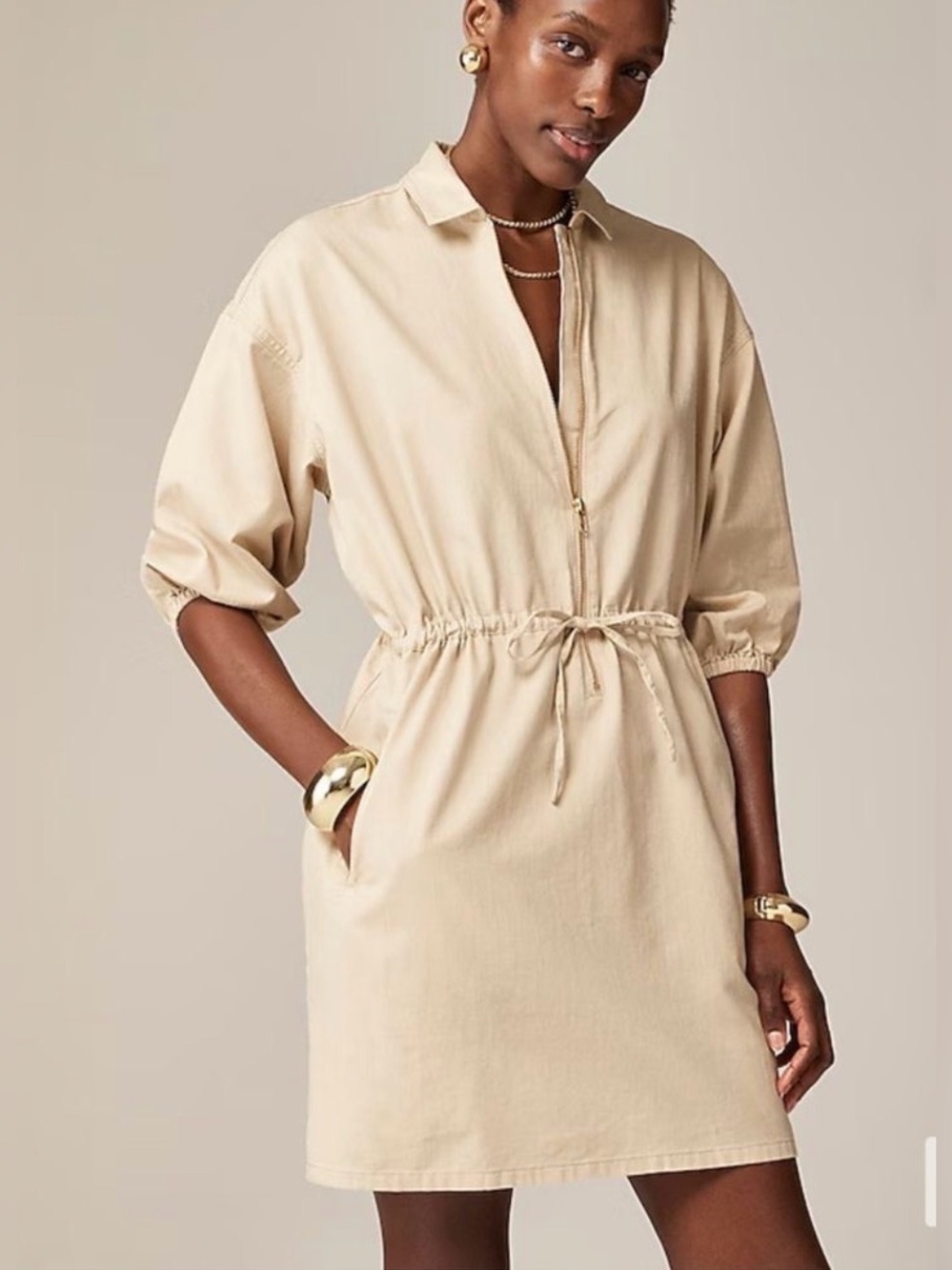 J. Crew Cinched zip-up dress in drapey cotton, Size S